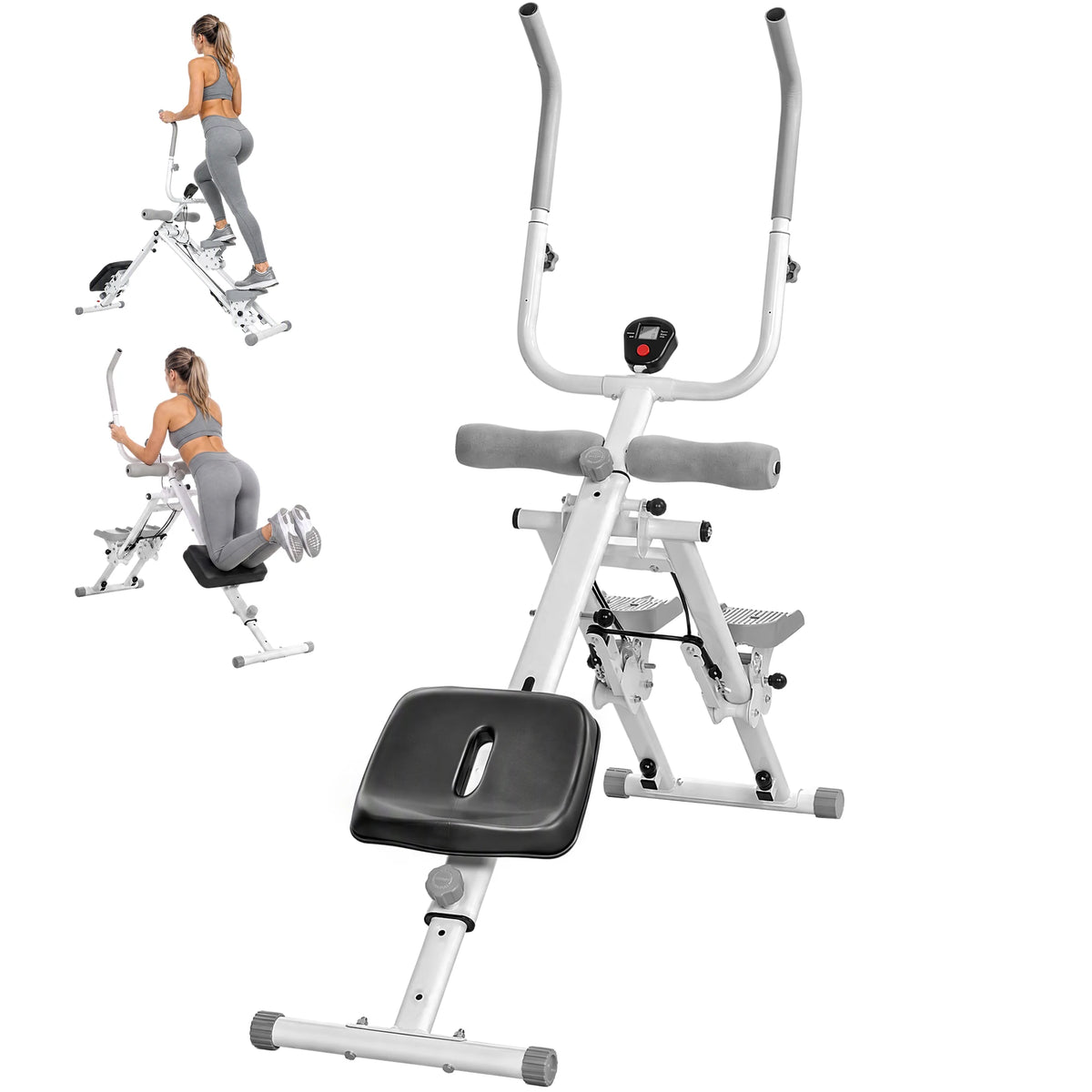 2-in-1 Ab Machine and Stair Stepper with LCD Monitor, Foldable, White