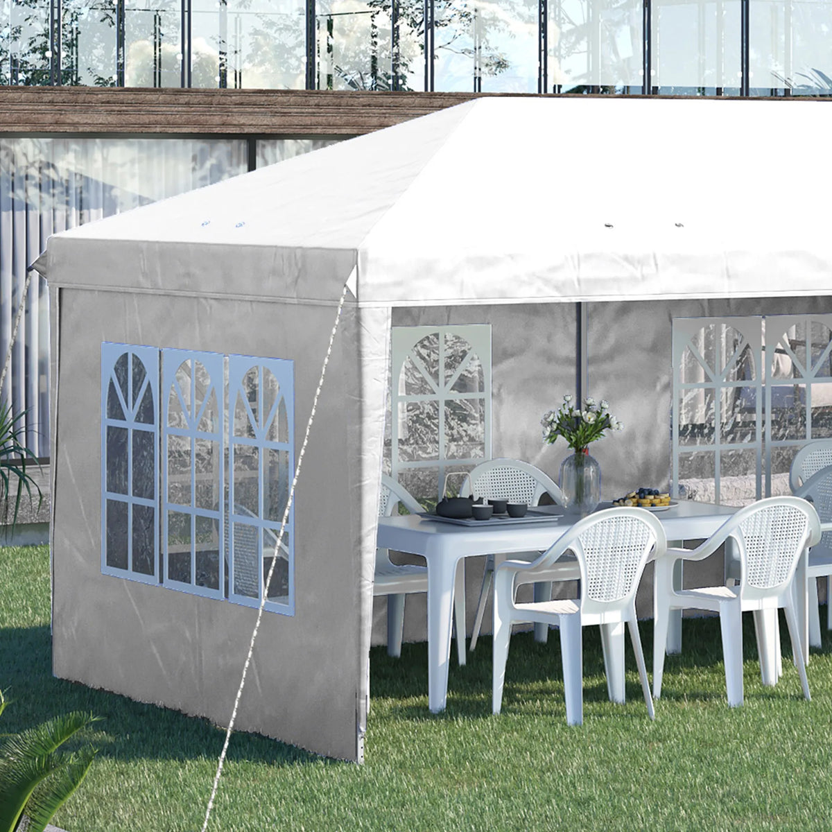 3 x 6m Heavy Duty Garden Gazebo, Marquee Party Tent with Storage Bag - White