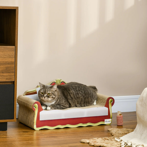 Cardboard Cat Scratcher Lounge Sofa with Catnip, Brown and Claret