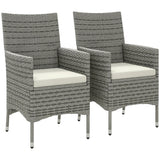 PE Rattan Outdoor Dining Chairs with Cushions and Armrests | Deep Coffee Garden Patio Chairs