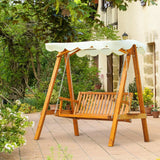 2-Seater Wooden Garden Swing Seat with UV-Resistant Canopy and Galvanised Steel Chain