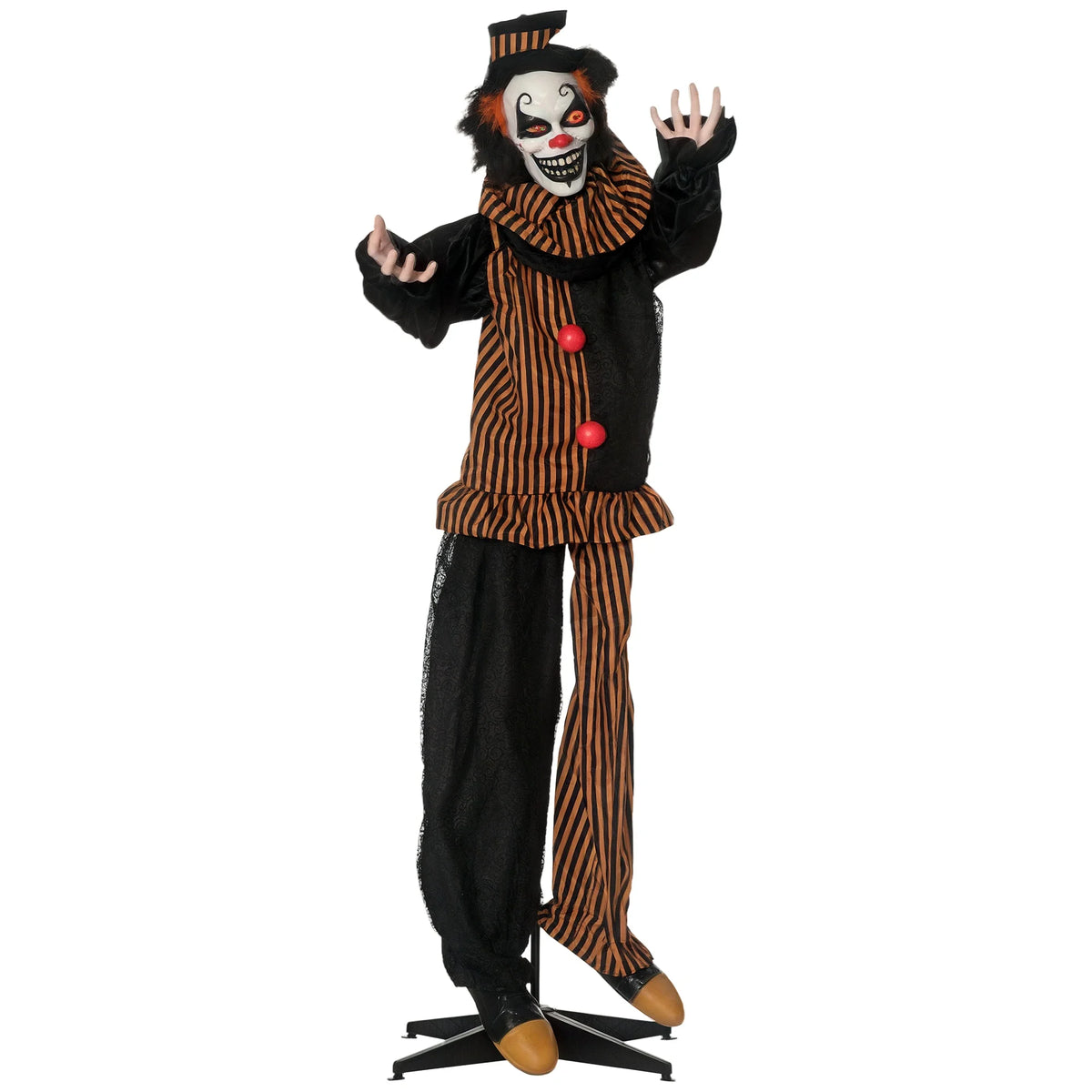 Animated circus clown Halloween prop with red light up eyes