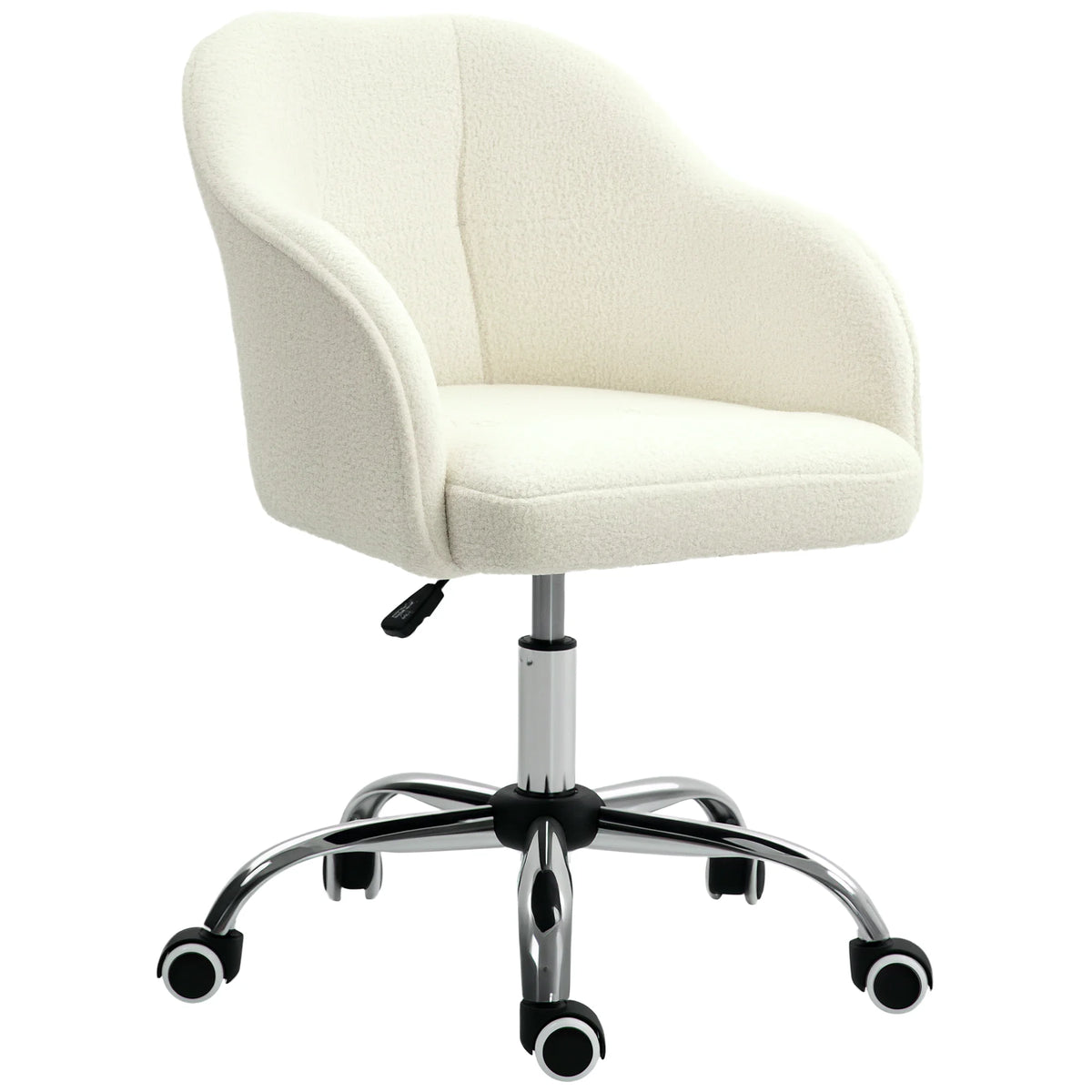 Fluffy Vanity Chair with Teddy Fleece Upholstery Height Adjustable 46-56cm 5 Wheels and Tilt Function