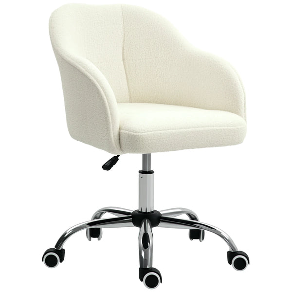 Fluffy Vanity Chair with Teddy Fleece Upholstery Height Adjustable 46-56cm 5 Wheels and Tilt Function