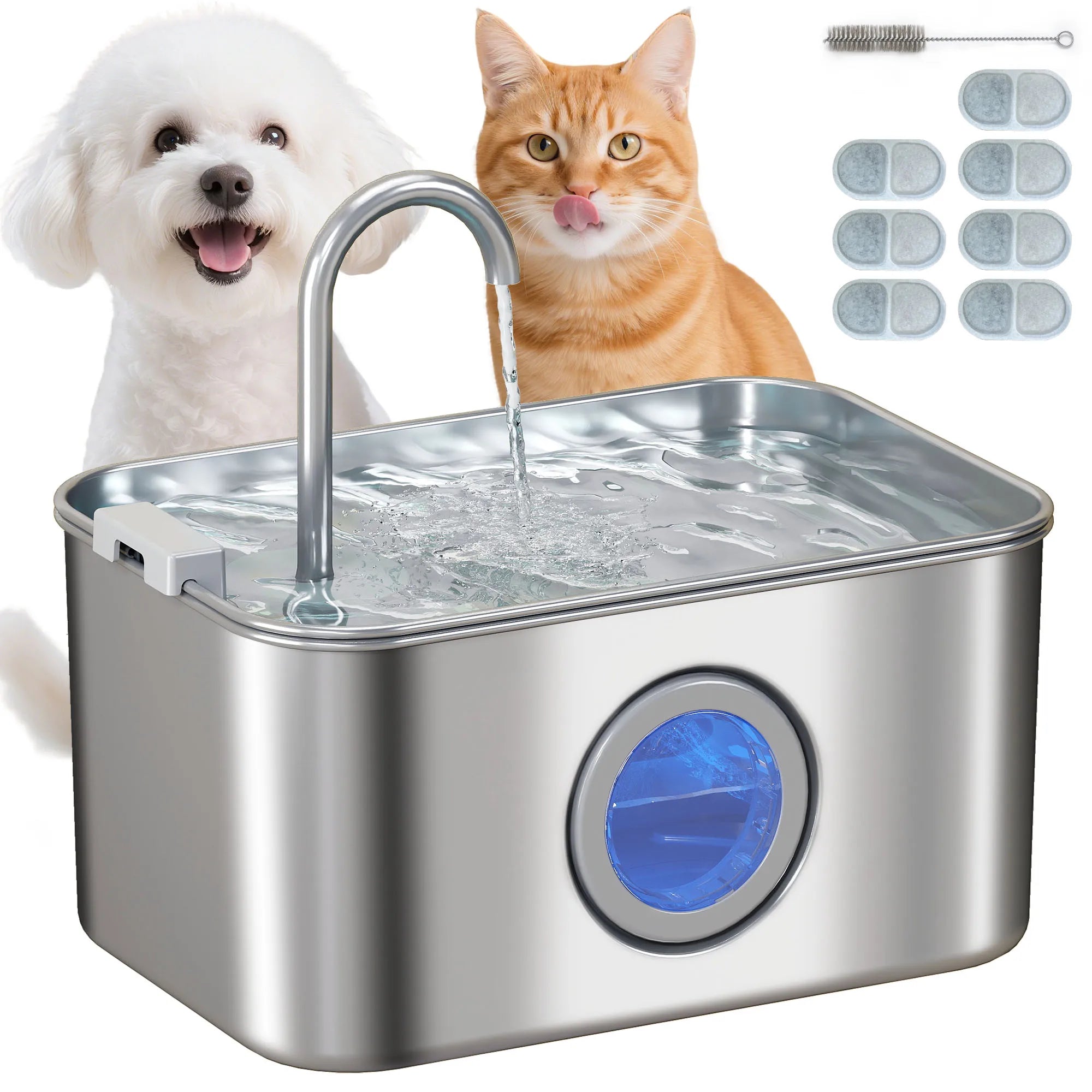 3.2L Cat Water Fountain Stainless Steel Ultra-Silent Drinking Fountain with Filter and LED Water Level Window