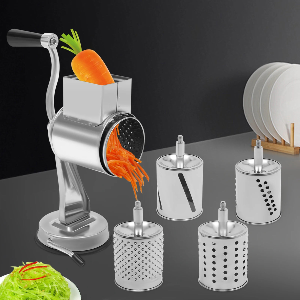 Rotary Cheese Grater with 5 Blades Manual Vegetable Slicer Nut Grinder Kitchen Tool