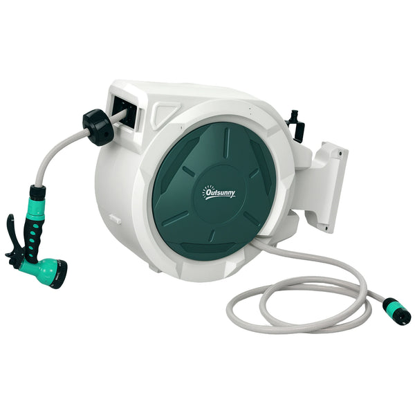 Retractable Wall-Mounted Hose Reel with Auto Rewind, Grey