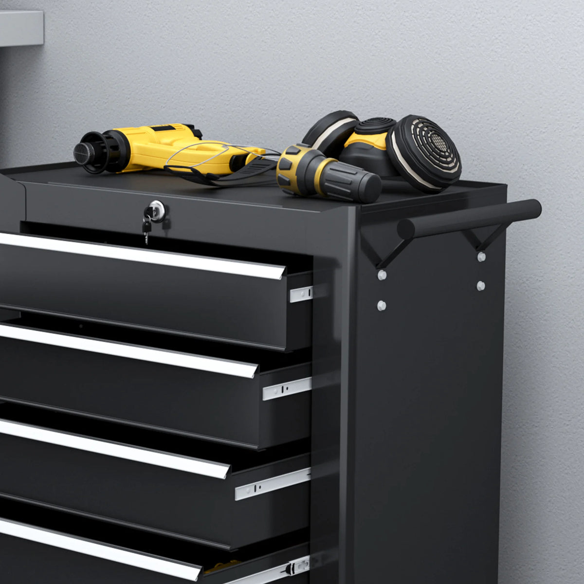 5-Drawer Lockable Tool Chest with Wheels, Steel Tool Storage Cabinet, Black