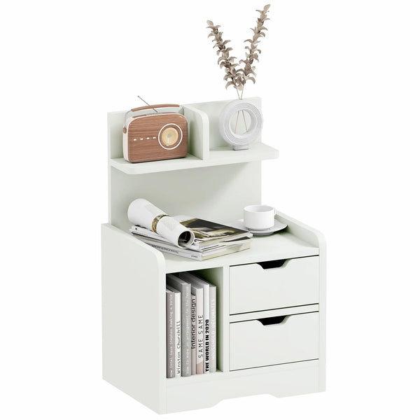 Bedside Table with 2 Drawers and Open Storage Shelves 54cm Tall Rectangular Nightstand for Bedroom