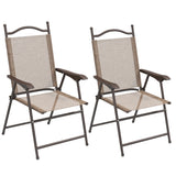 Set of 2 Folding Garden Chairs with Armrests Breathable Mesh Outdoor Patio Seating
