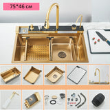 60 x 45cm Stainless Steel Single Bowl Kitchen Sink with Waterfall Faucet and Cup Washer, Above Counter