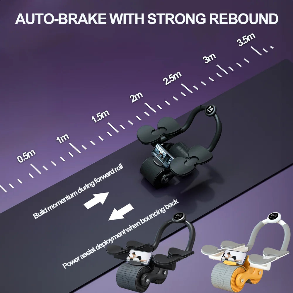 Ab Roller Wheel with Timer Automatic Rebound Four Point Elbow Support 4 Kneeling Pads Quiet Core Trainer