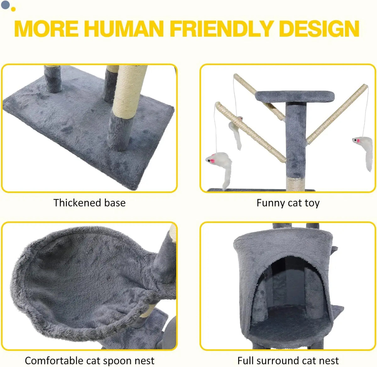DayPlus 140cm Cat Tree Tower Scratching Post Hammock Cat House Indoor Outdoor Grey