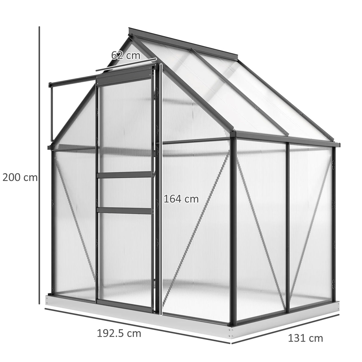 6 x 4ft Polycarbonate Walk-In Greenhouse with Sliding Door and Roof Vent