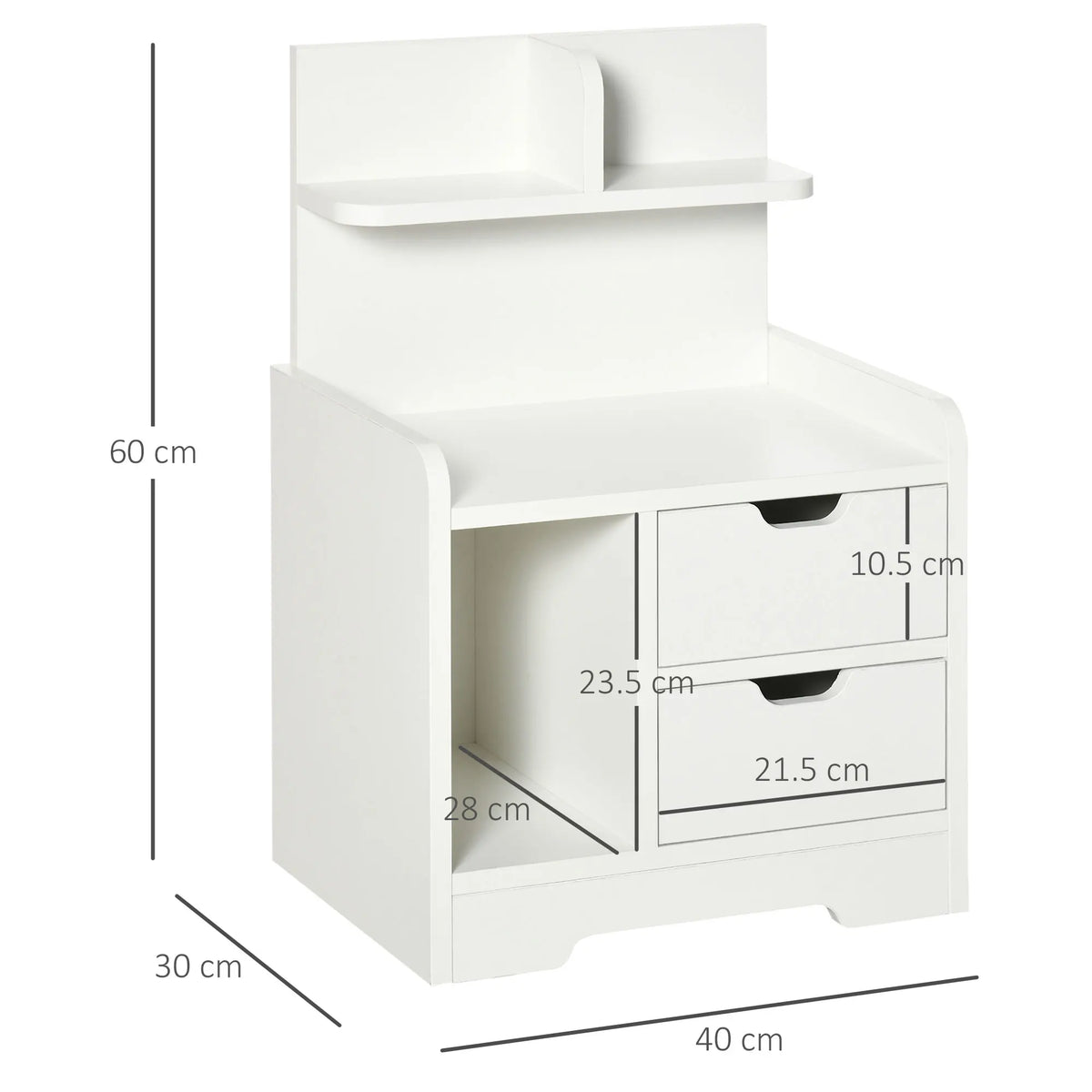 Bedside Table with 2 Drawers and Open Storage Shelves 54cm Tall Rectangular Nightstand for Bedroom
