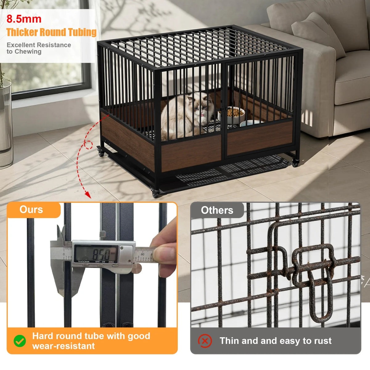 BINGOPAW Heavy Duty Dog Cat Crate Cage Kennel Stackable 2 in 1 Removable Tray Rolling Wheels