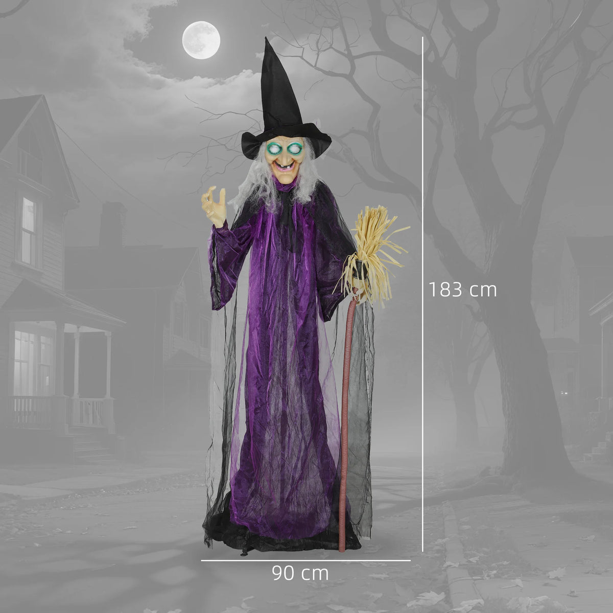 Flashing eyes on a purple Halloween witch prop