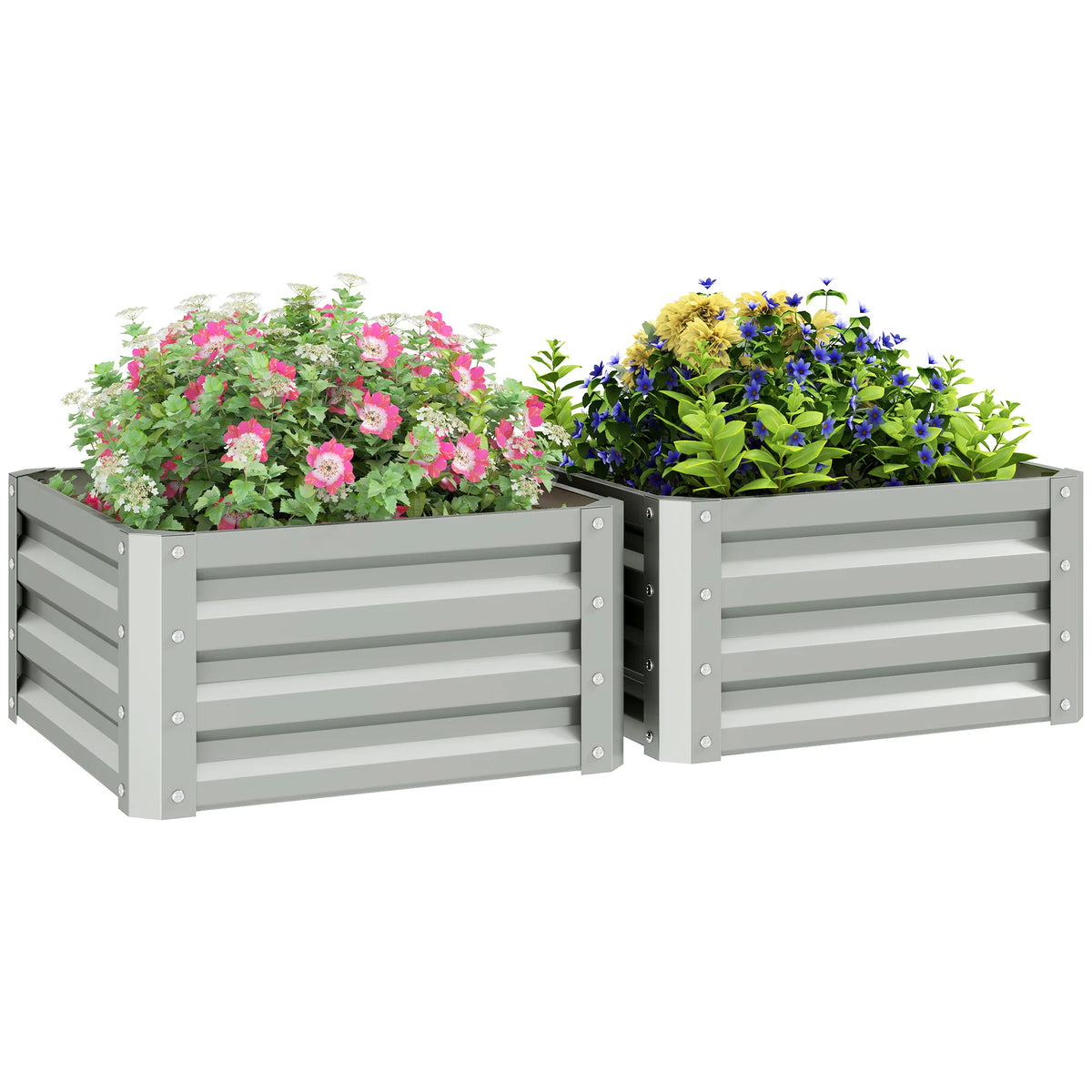 Set of 2 Raised Garden Beds, Galvanised Steel Planter Boxes, Easy Setup, Light Grey
