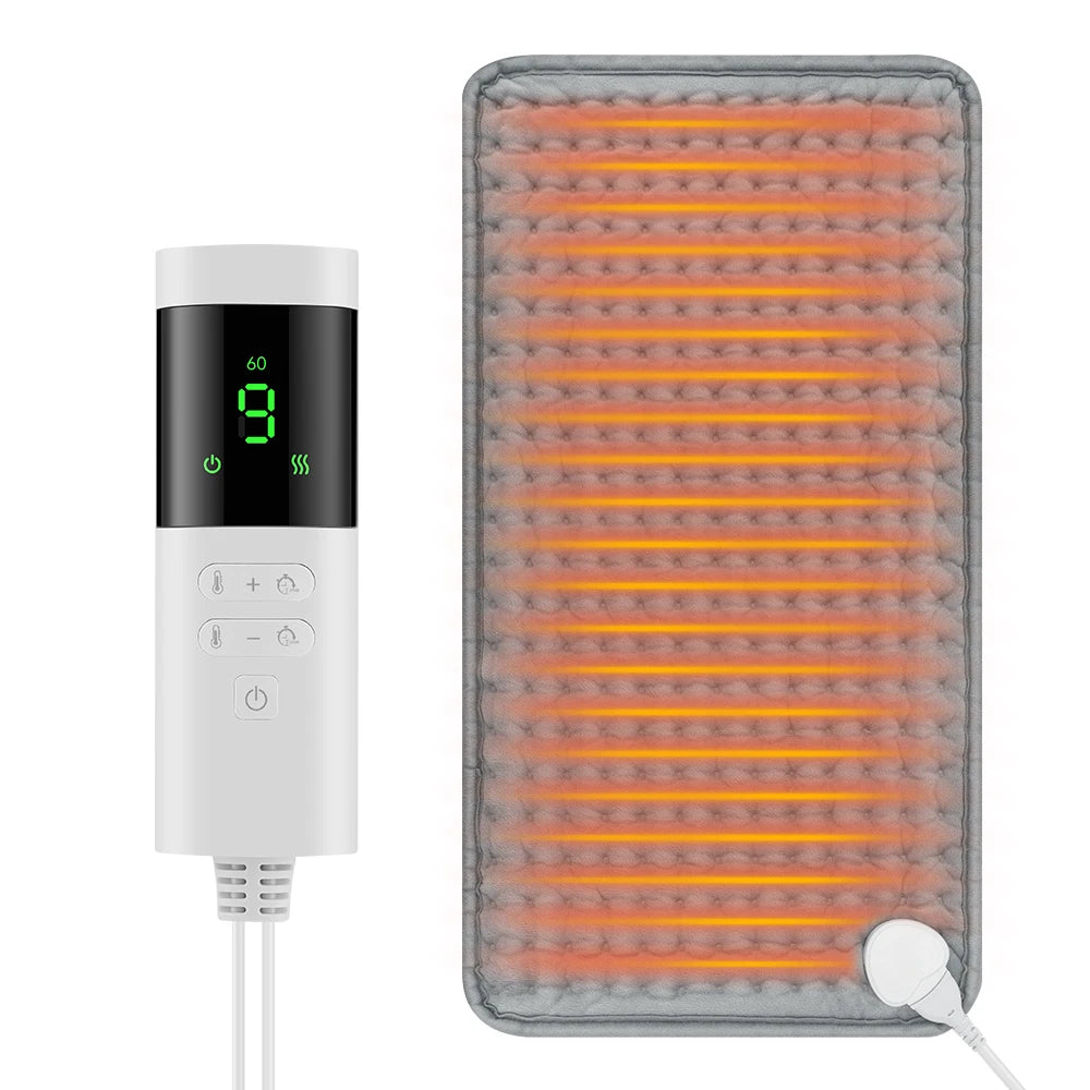 Electric Heating Pad 30 x 60cm, Double-Sided Soft Fleece with 9 Heat Levels and Timer, UK Plug