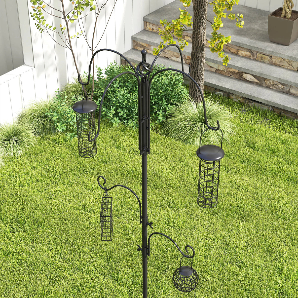 Bird Feeding Station Kit, Wild Bird Feeder Pole w/ 6 Hooks, 4 Prong Bases