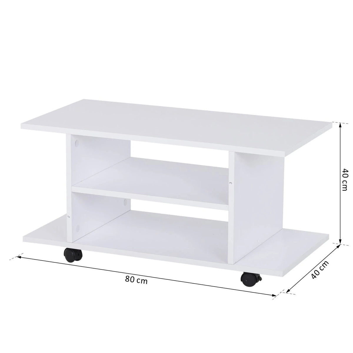 Modern 3-Tier TV Stand with Wheels and Open Shelves, White