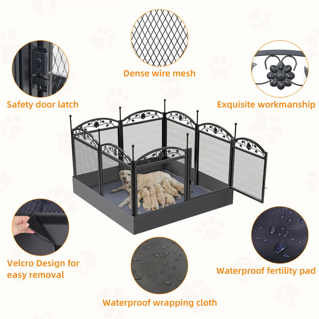 BINGOPAW 8 Panel DIY Heavy Duty Dog Playpen 126x126x88cm Waterproof Pad for Whelping Training Puppies