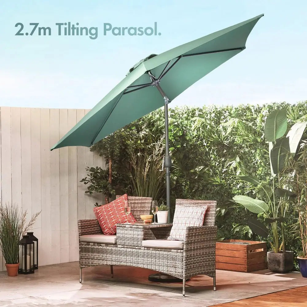 2.7m Garden Parasol with Base, Crank and Tilt, UV30, Dark Green