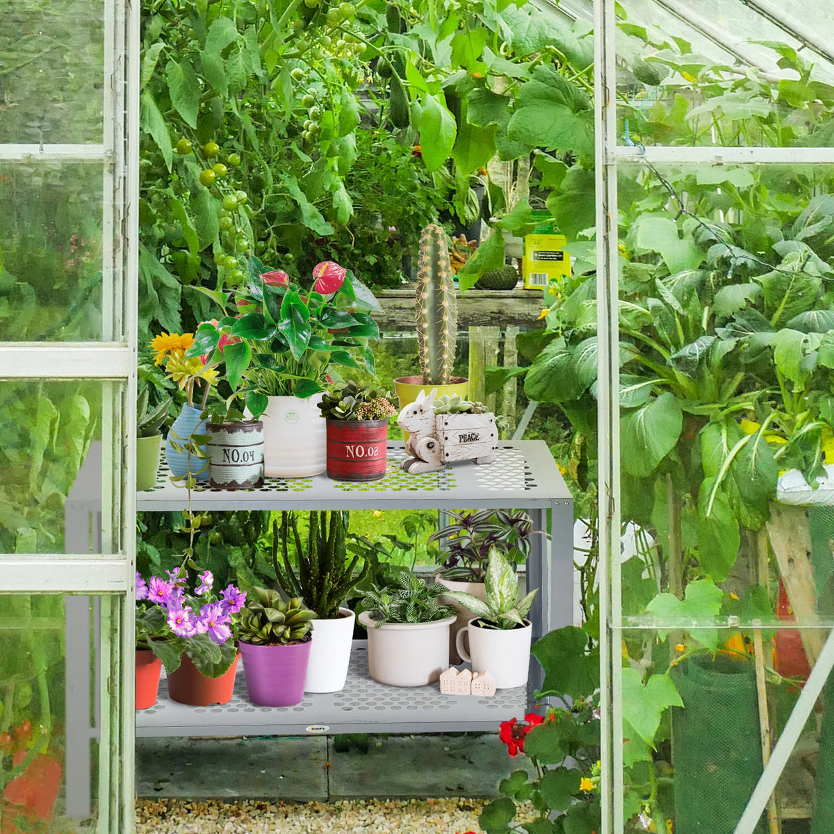 2-Tier Freestanding Plant Stand, Corner Flower Shelf for Indoor and Outdoor