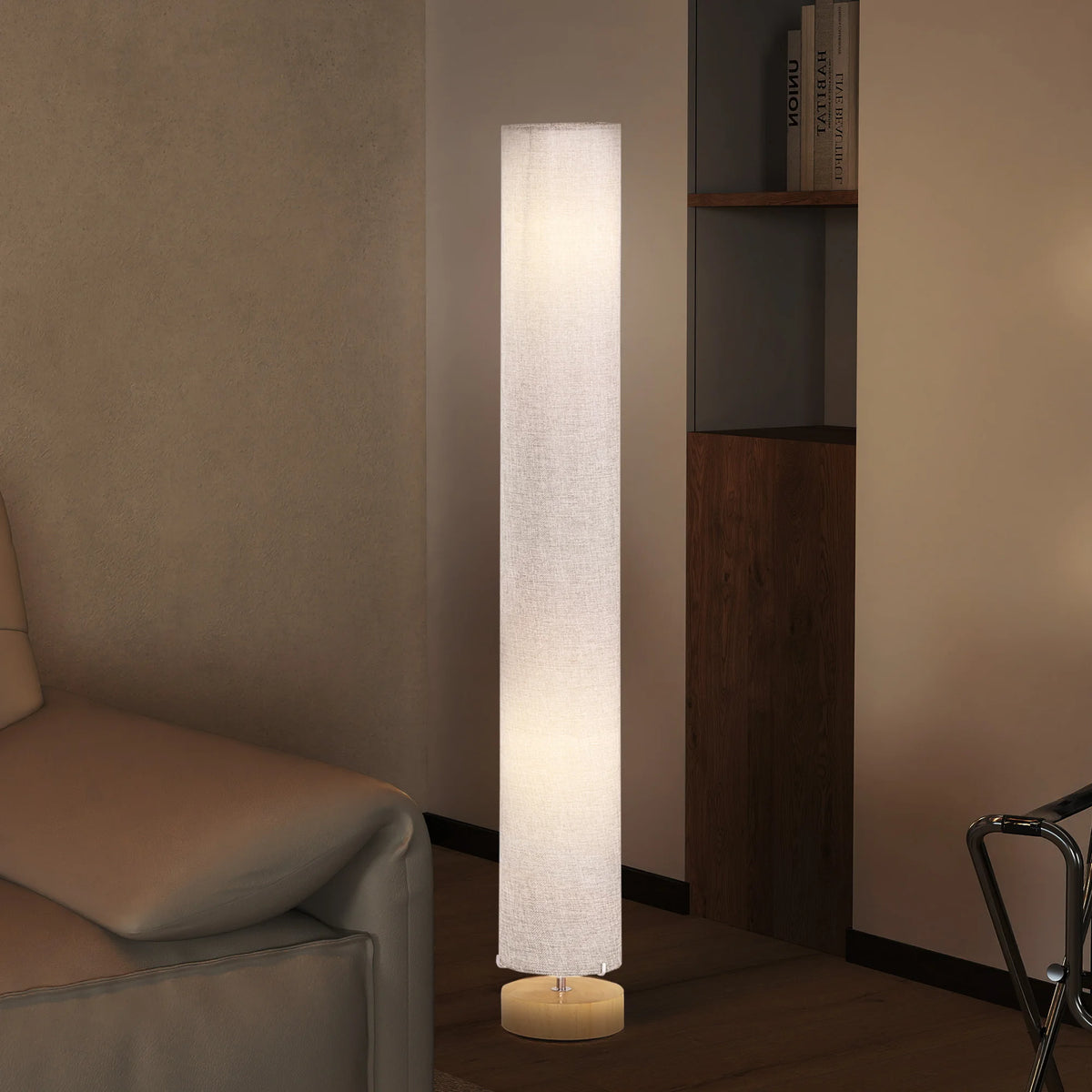 120cm Column Floor Lamp with Fabric Shade and Foot Switch, Grey