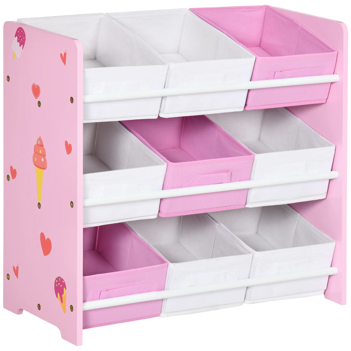 Kids Storage Unit with 9 Removable Baskets 63x30x60cm Toy Organiser Bookshelf MDF Rounded Edges
