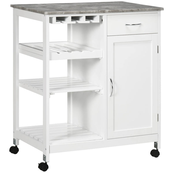 Kitchen Trolley Utility Cart with Wheels, Wine Rack, Open Shelf and Cabinet