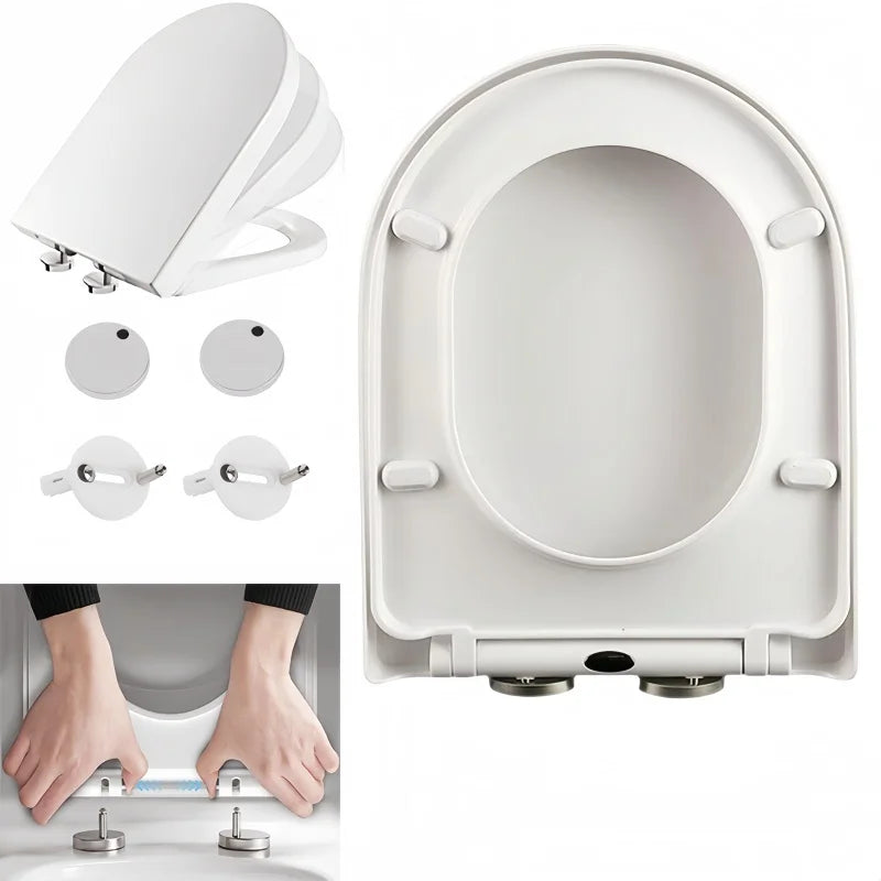 White D-Shape Soft Close Toilet Seat with Quick Release | Anti-Bacterial Duroplast Seat with 360° Adjustable Hinge