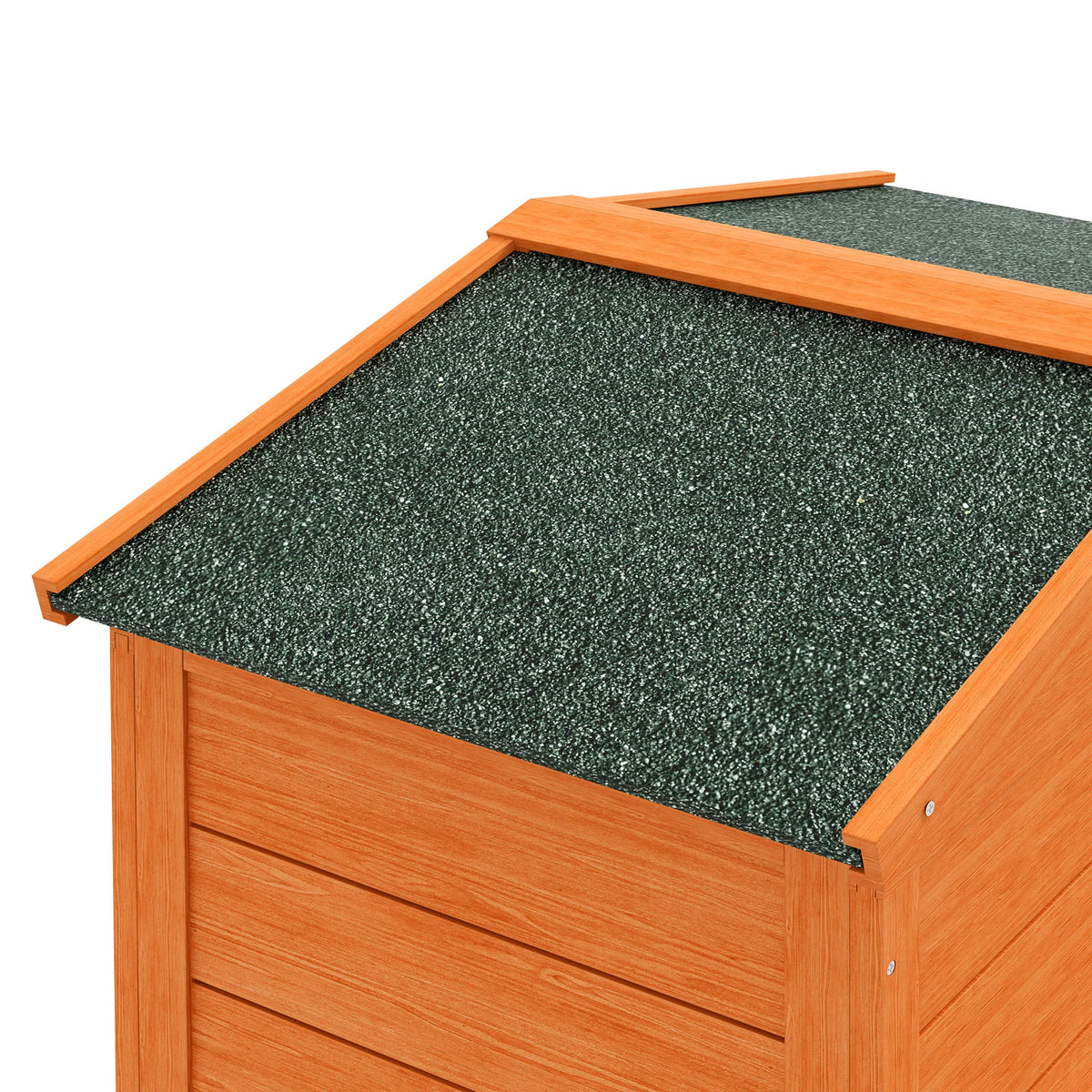 Rabbit hutch door open showing the enclosed sleeping house