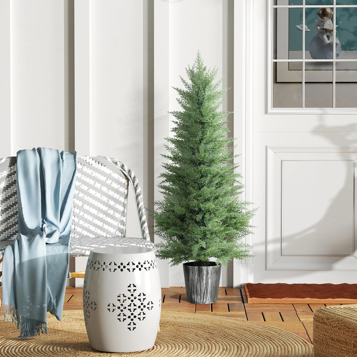 Set of 2 Artificial Cypress Trees with Pots, Indoor and Outdoor