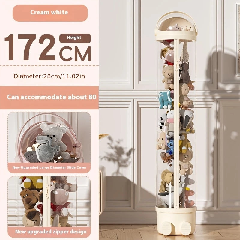Stuffed Animal Storage Tube Tower Stackable Toy Organiser with Zip Lid for Kids Room Closet Bedroom