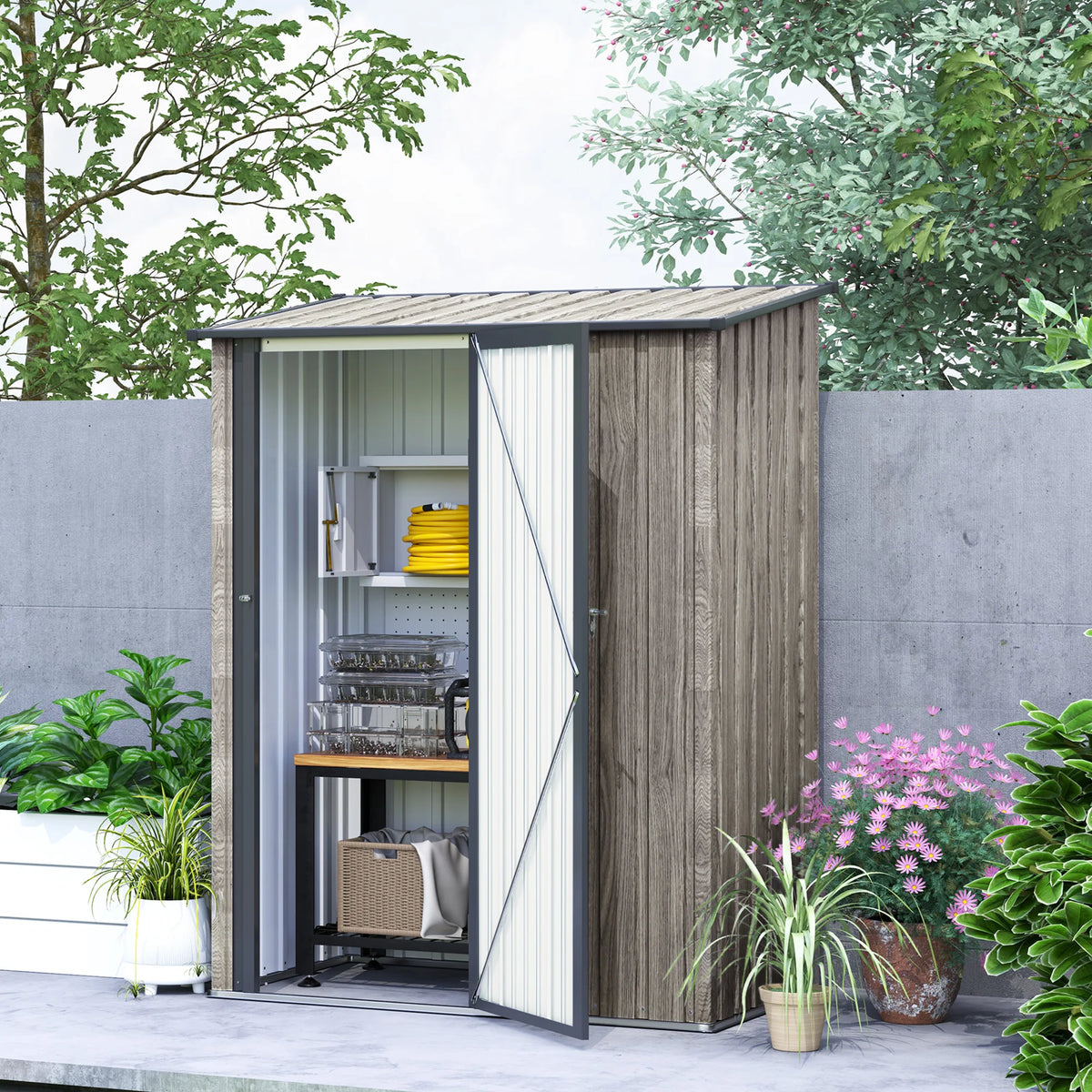 5ft x 3ft Metal Garden Storage Shed with Sloped Roof and Lockable Door, Light Grey