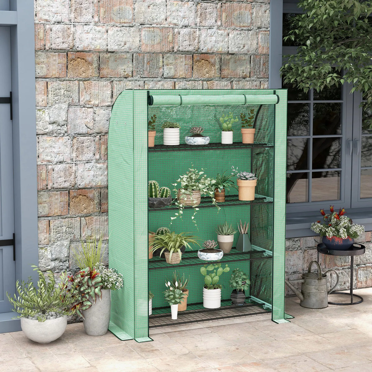 4 Tier Mini Greenhouse with Roll-Up Door, Portable Grow House, 120 x 50 x 170 cm