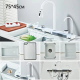 304 Stainless Steel Waterfall Kitchen Sink with Digital Display Faucet Set – Single Bowl with Soap Dispenser & Cup Washer
