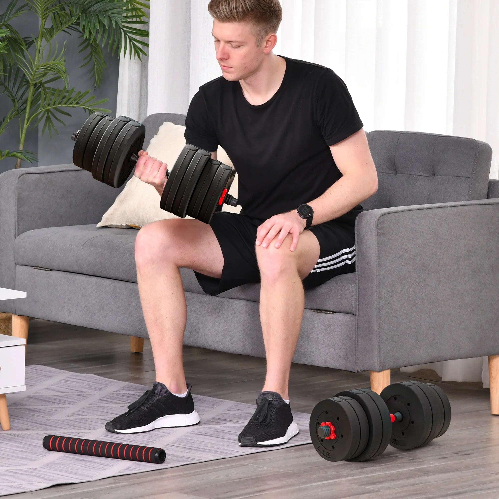 30kg 2-in-1 Adjustable Dumbbell and Barbell Weight Set 16 Plates Home Gym Strength Training for Beginners and Experts