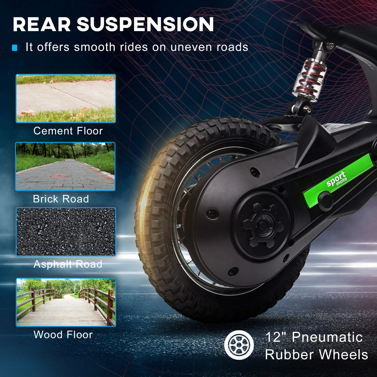 24V Kids Electric Motorbike 119x64x76.5cm Twist Grip Throttle 2 Speeds 12 Inch Pneumatic Tyres with Music