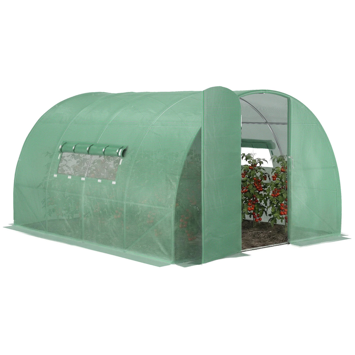 Reinforced Walk-In Polytunnel Greenhouse with Door and Mesh Windows, 4 x 3m