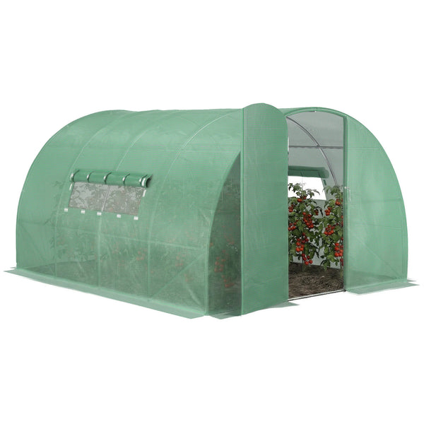 Reinforced Walk-In Polytunnel Greenhouse with Door and Mesh Windows, 4 x 3m