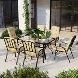 7 Piece Garden Dining Set Outdoor Table and Chairs with Cushions and Tempered Glass Top Table for Patio