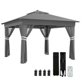 3 x 3m Pop-Up Gazebo with 20 Solar LED Lights, Mosquito Netting, Weight Bags and Wheeled Carry Bag