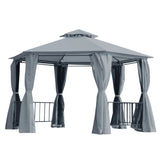 3 x 3m Hexagonal Garden Gazebo with Double Tier Roof, Mesh Side Panels, UV-Resistant Canopy and Ground Stakes
