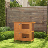 2-Tier Wooden Rabbit Hutch | Outdoor Guinea Pig Cage with Pull-Out Tray 90x45x90cm