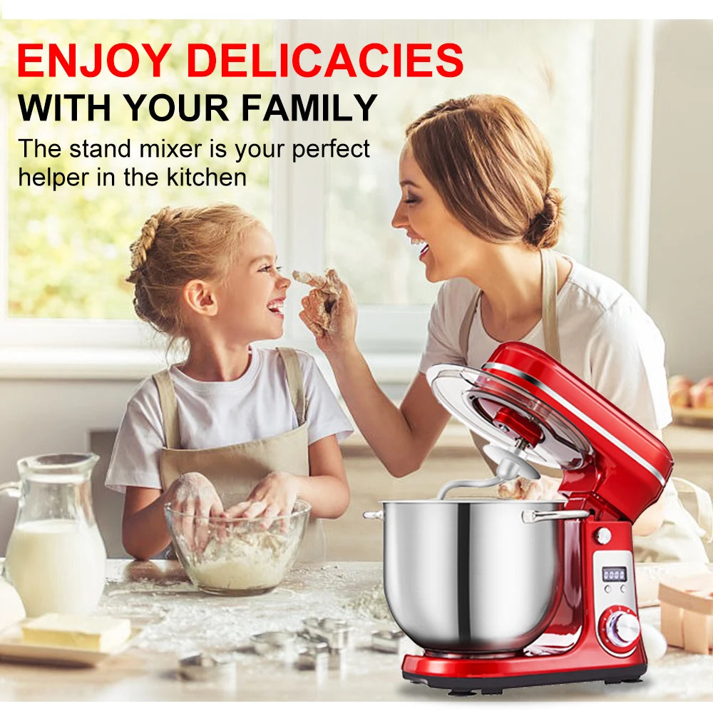1200W Stand Mixer 6L Kitchen Food Mixer with Dough Hook Whisk 6 Speed Baking Machine