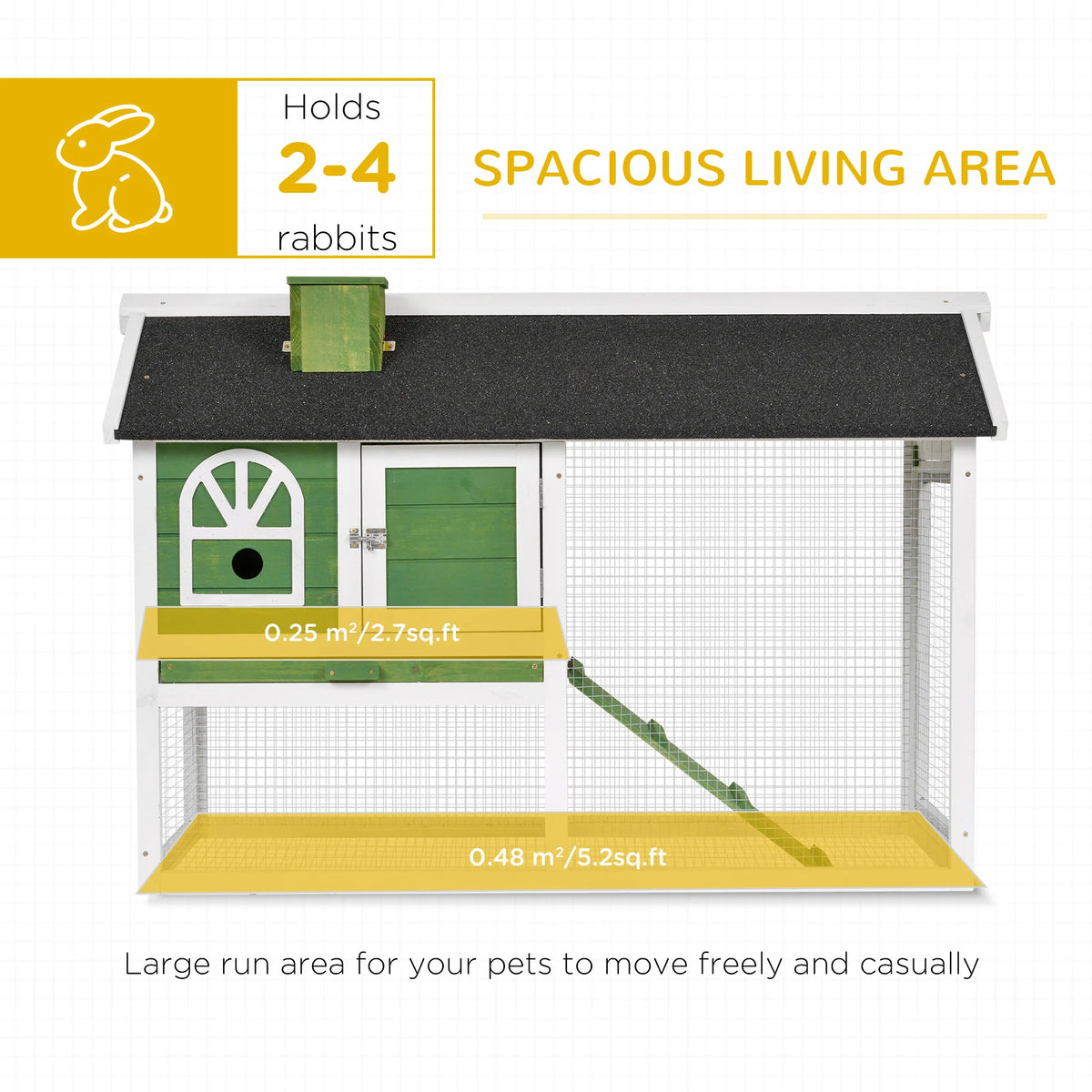 Rabbit Hutch 120x60x79cm Fir Wood Bunny Cage with Run Ramp Asphalt Roof and Pull Out Tray Green
