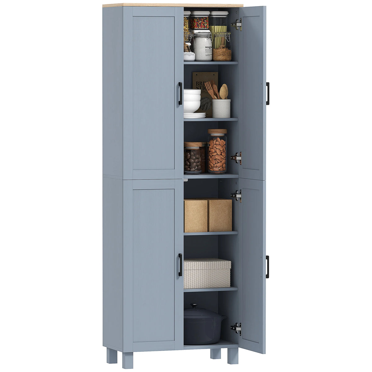 170cm Freestanding Kitchen Cupboard with 4 Doors and 6 Adjustable Shelves