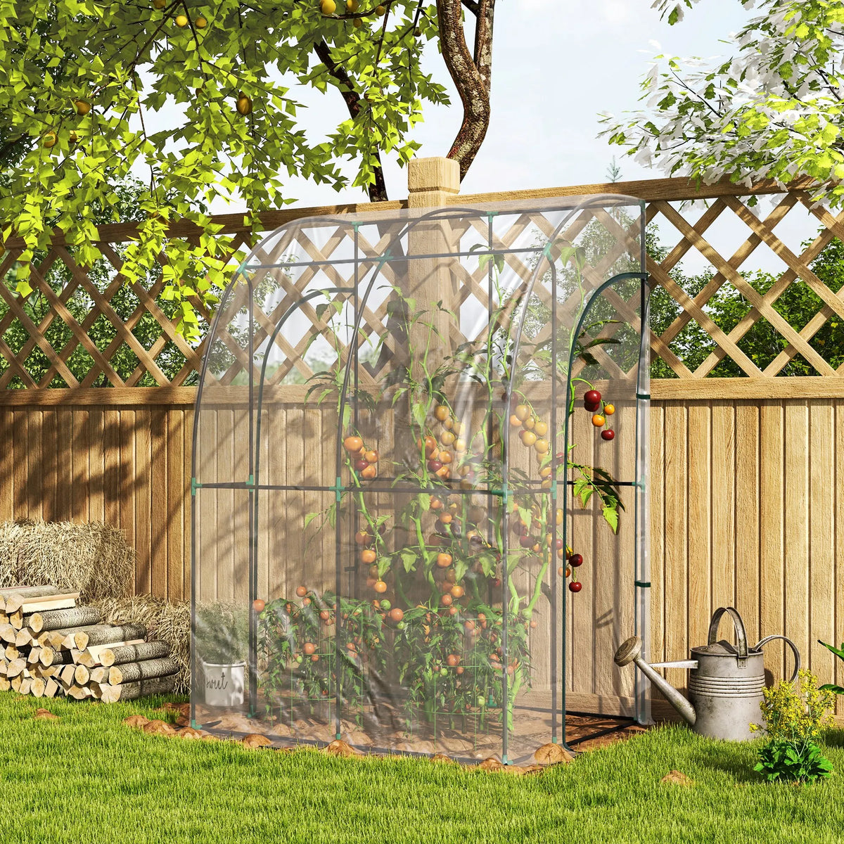 143 x 118 x 212cm Outdoor Walk-In Lean-To Wall Tunnel Greenhouse with Roll-Up Doors